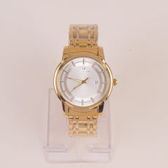 Mens Chain Golden Wrist Watch White Dial