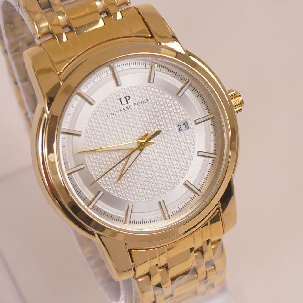 Mens Chain Golden Wrist Watch White Dial