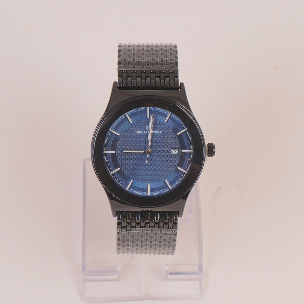 Mens Black Chain Wrist Watch Blue Dial