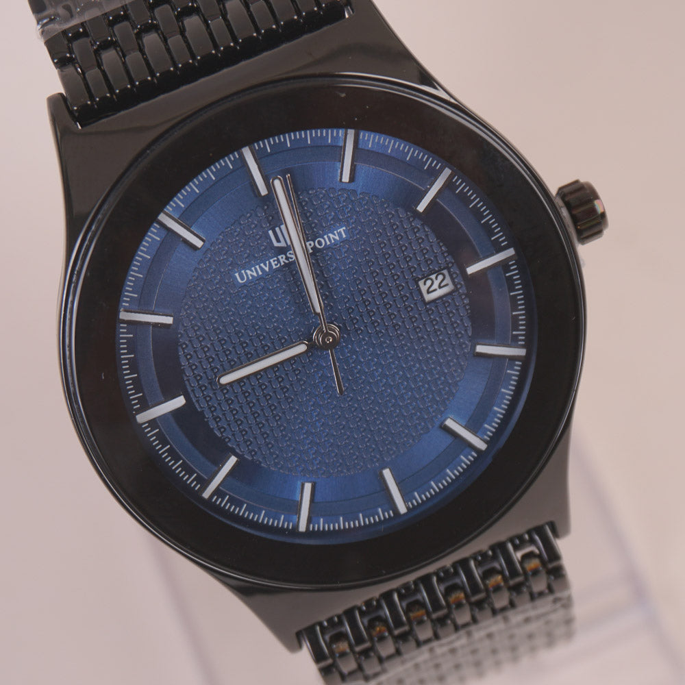 Mens Black Chain Wrist Watch Blue Dial