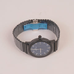 Mens Black Chain Wrist Watch Blue Dial