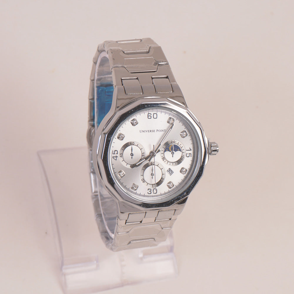 Mens SilverChain Wrist Watch White Dial