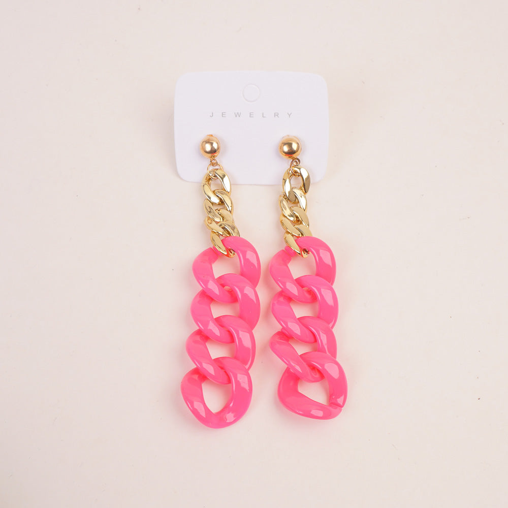 Women Chain Style Earring Pink