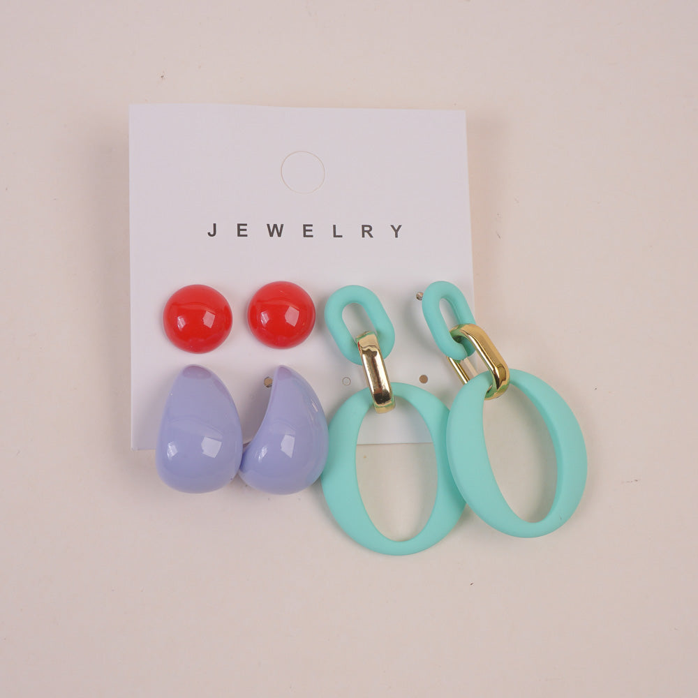 Women Earring 6pcs Set Light Green