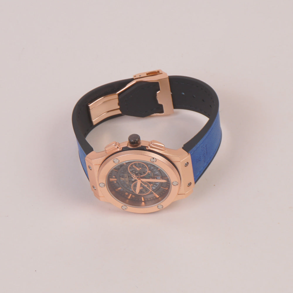 Blue Strap Rosegold Dial Man's HB Watch