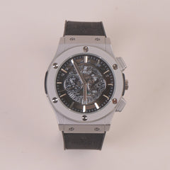 Black Strap Silver Dial Man's HB Watch