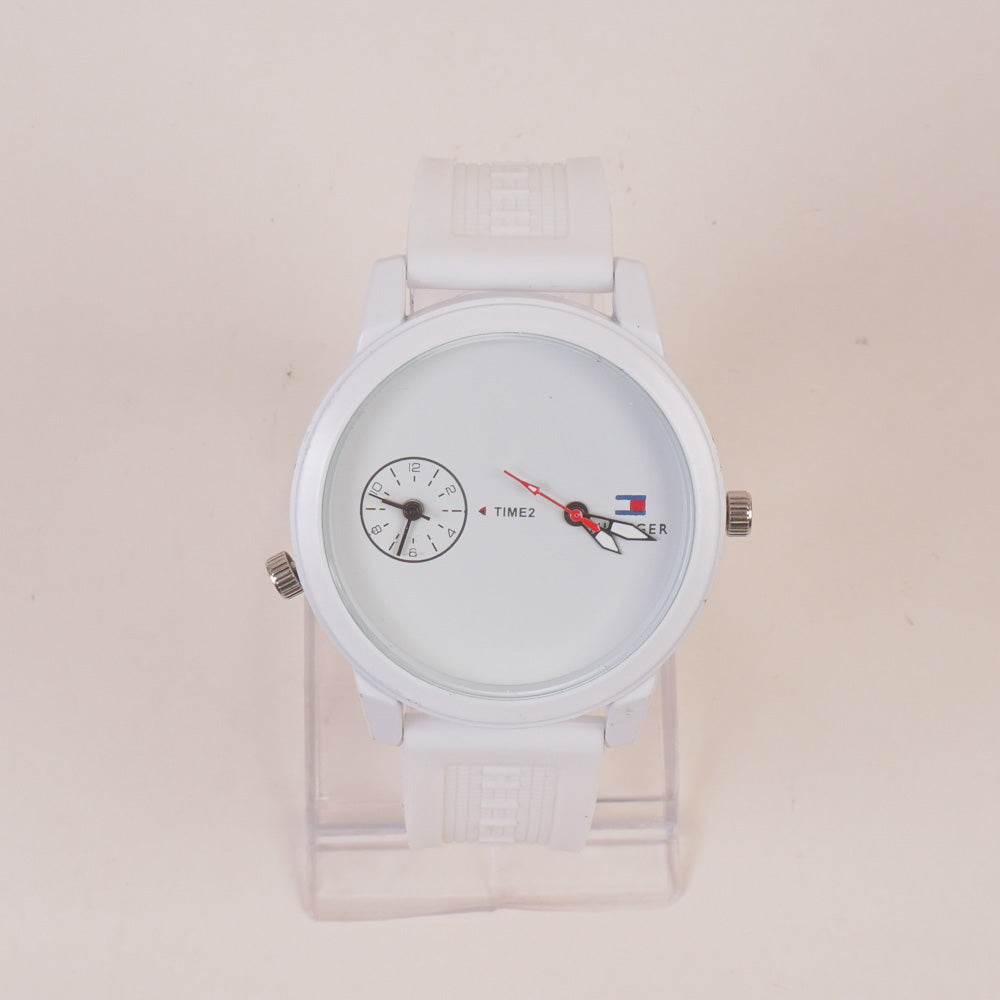 Dual Time Man's Casual Watch White