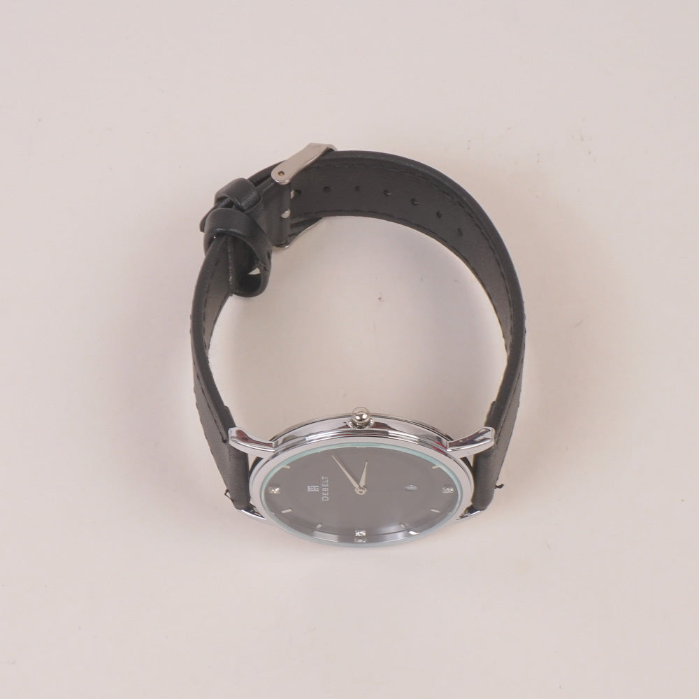 Men Casual Watch Black Silver Dial