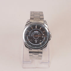 Mens Silver Chain Wrist Watch Black Dial