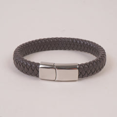 Grey Leather Bracelet with Magnetic Lock