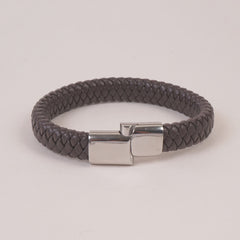Grey Leather Bracelet with Magnetic Lock
