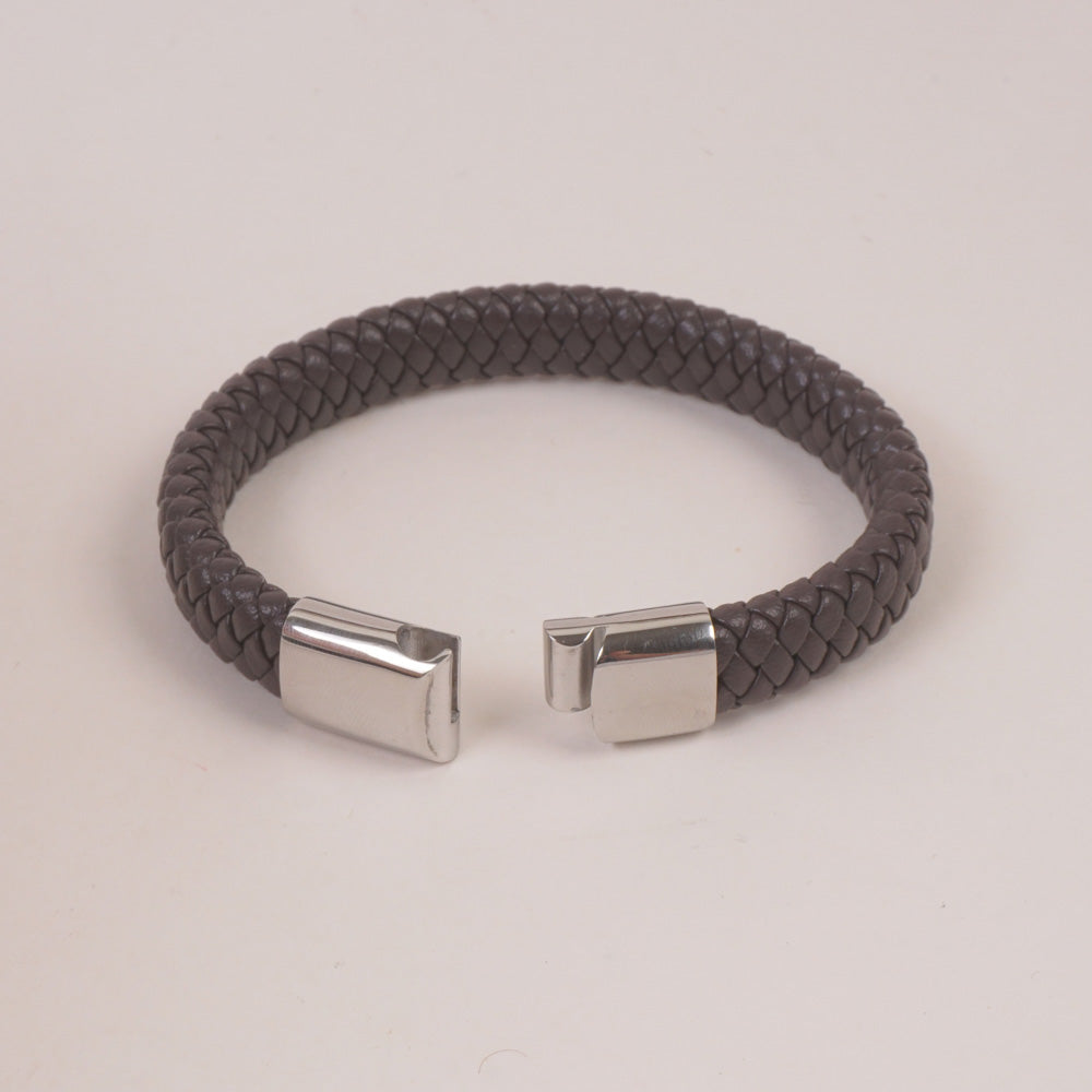 Grey Leather Bracelet with Magnetic Lock