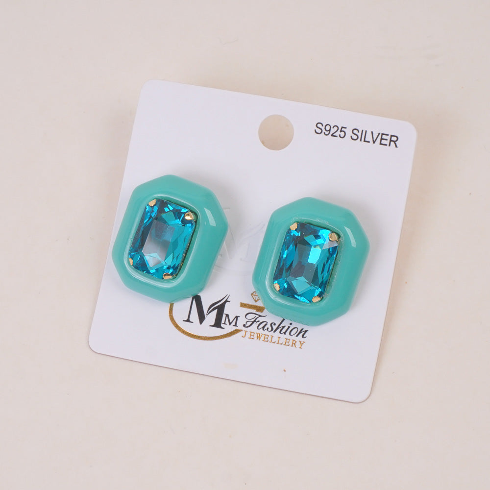 Woman's Casual Earring With Stone Cyan