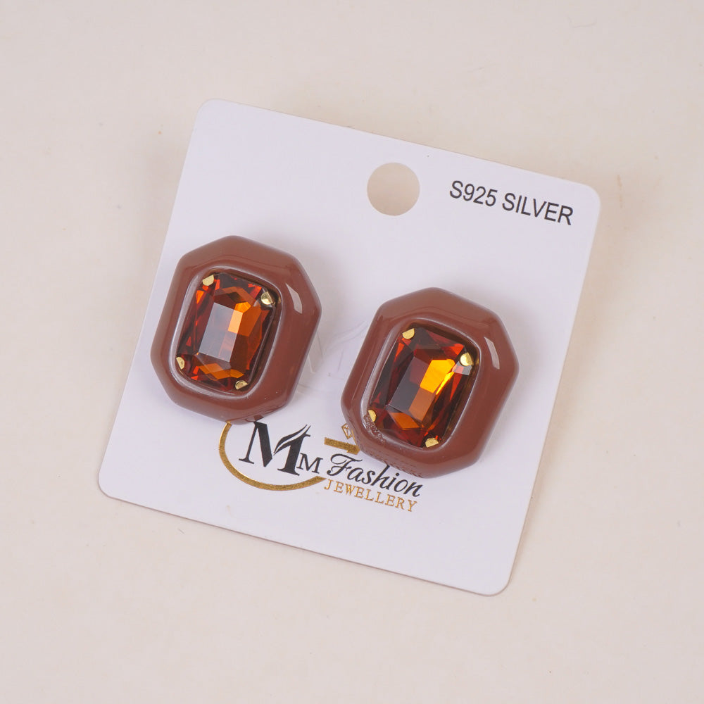 Woman's Casual Earring With Stone Brown