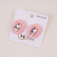 Woman's Casual Earring With Stone Light Pink