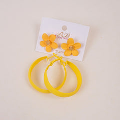 Woman's Casual Earring 4Pcs Set Flower Design Yellow