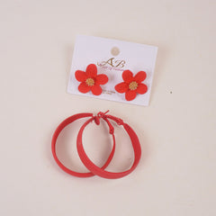 Woman's Casual Earring 4Pcs Set Flower Design Red