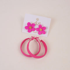 Woman's Casual Earring 4Pcs Set Flower Design Pink