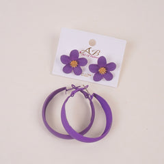 Woman's Casual Earring 4Pcs Set Flower Design Purple
