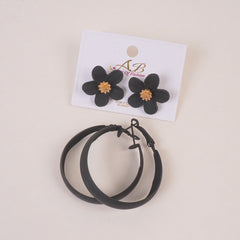 Woman's Casual Earring 4Pcs Set Flower Design Black