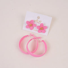Woman's Casual Earring 4Pcs Set Flower Design Light Pink