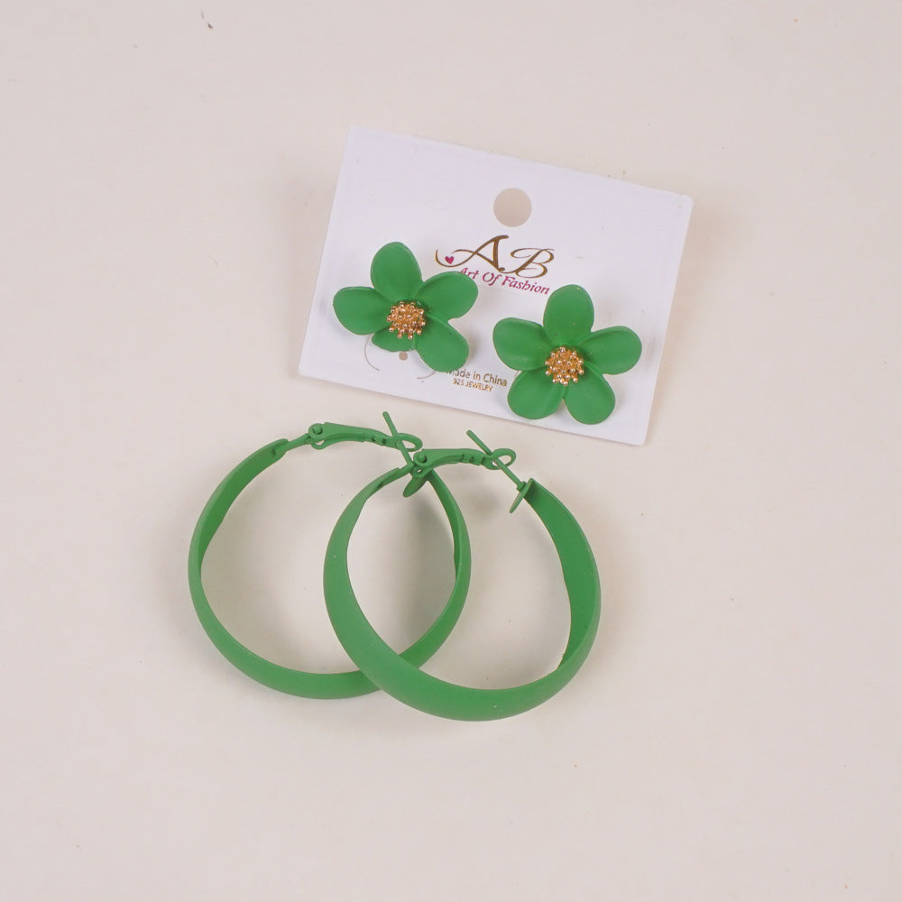Woman's Casual Earring 4Pcs Set Flower Design Green
