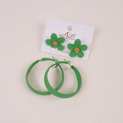 Woman's Casual Earring 4Pcs Set Flower Design Green