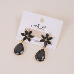Woman's Flower Design Earring Black