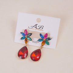 Woman's Flower Design Earring Multi Color Red