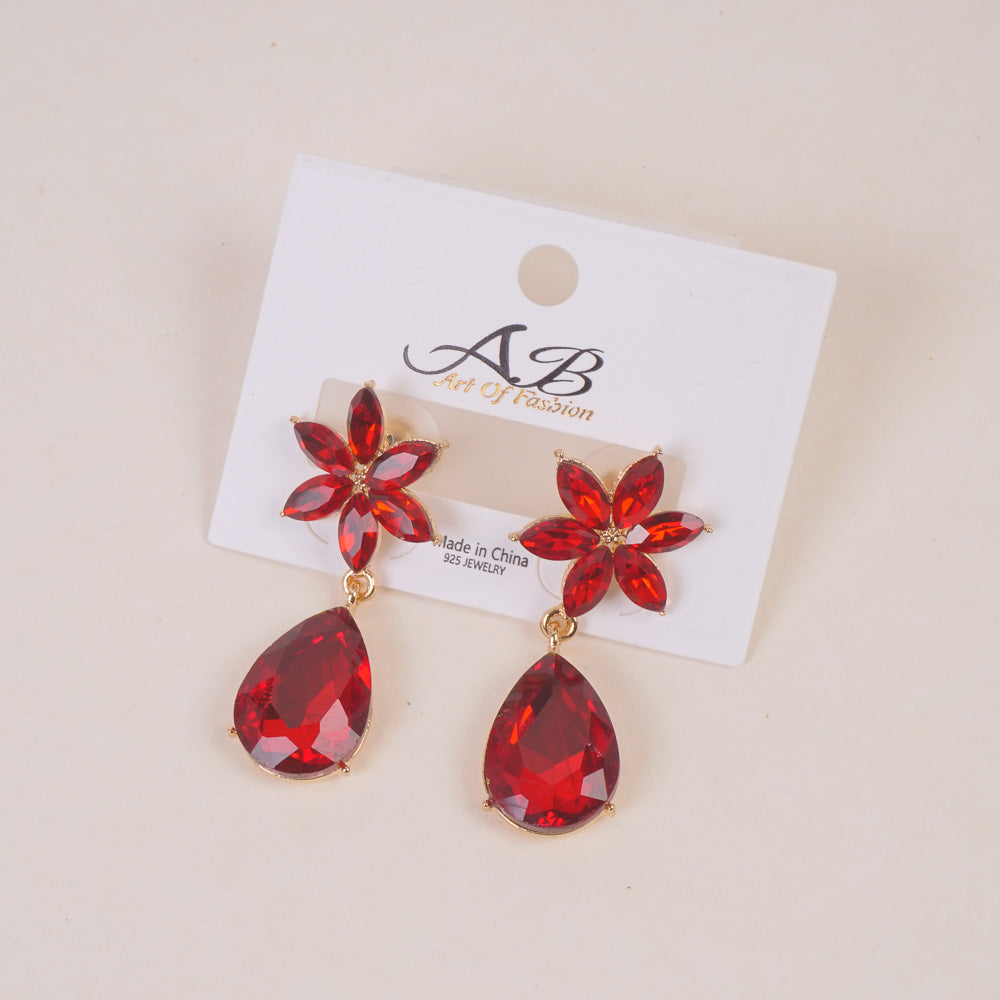 Woman's Flower Design Earring Red