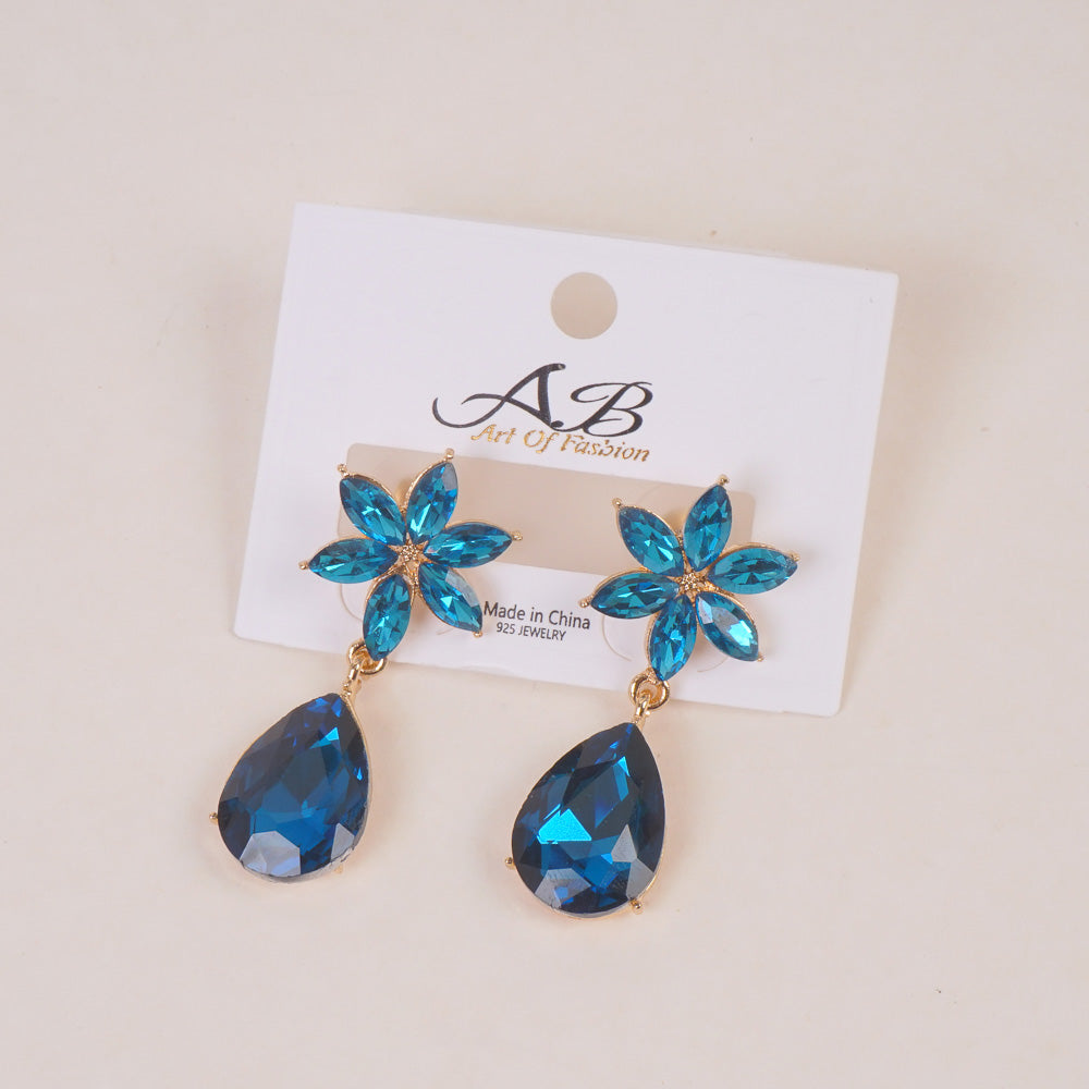 Woman's Flower Design Earring Cyan