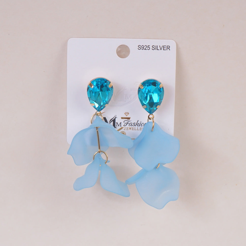 Woman's Earring Flower Design Cyan