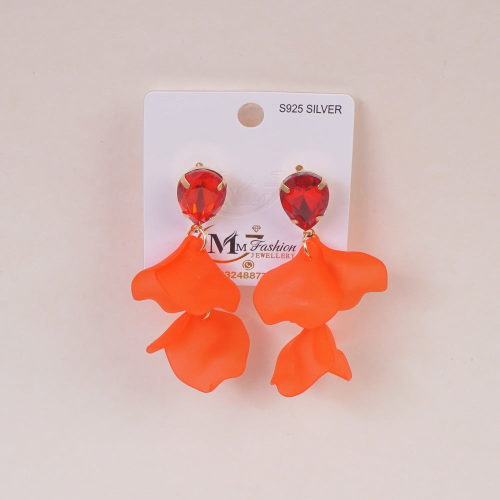 Woman's Earring Flower Design Orange