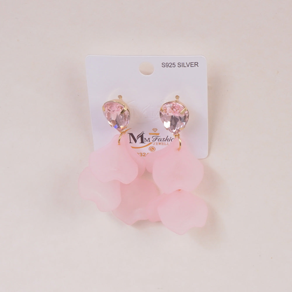 Woman's Earring Flower Design Light Pink