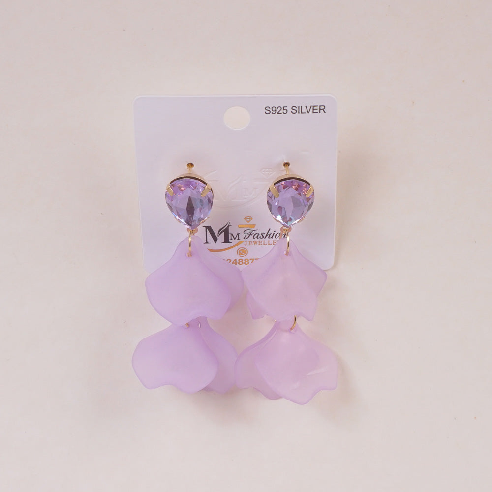 Woman's Earring Flower Design Light Purple