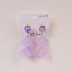 Woman's Earring Flower Design Light Purple
