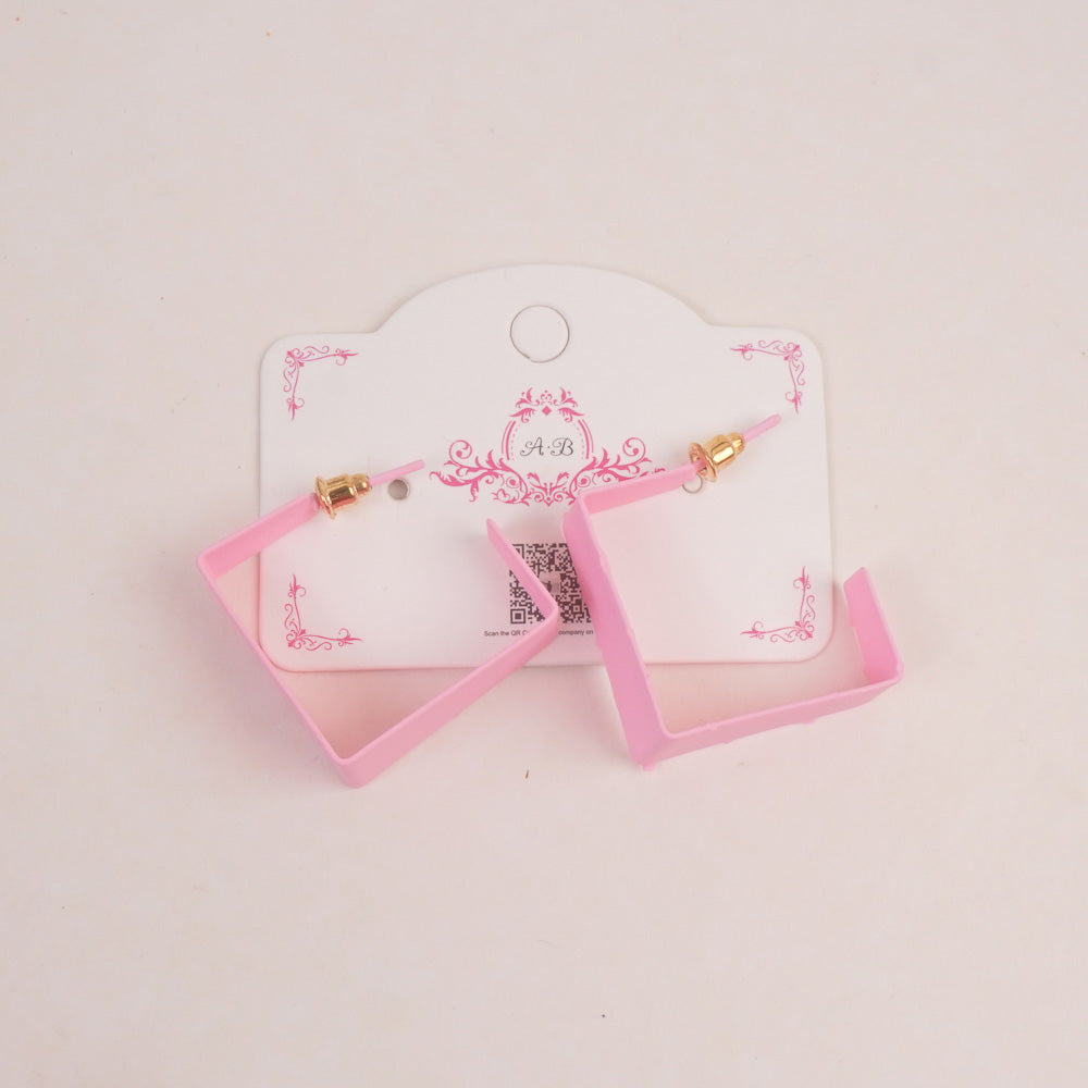 Woman's Earring Sqaure Shape Design Pink