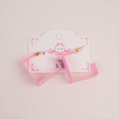 Woman's Earring Sqaure Shape Design Pink