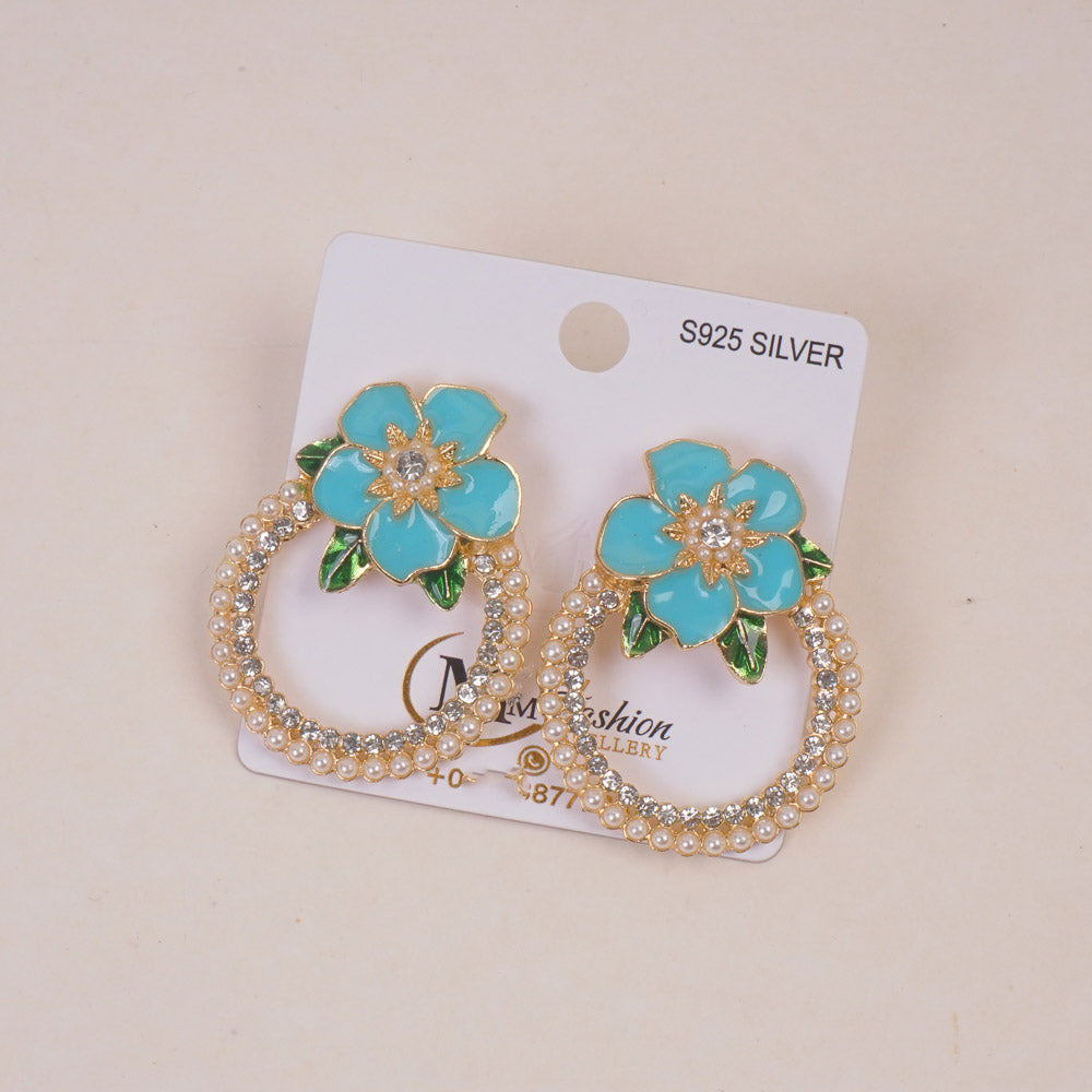 Woman's  Flower Design Earring Cyan