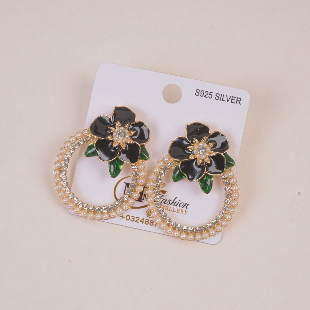 Woman's  Flower Design Earring Black
