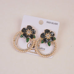 Woman's  Flower Design Earring Black