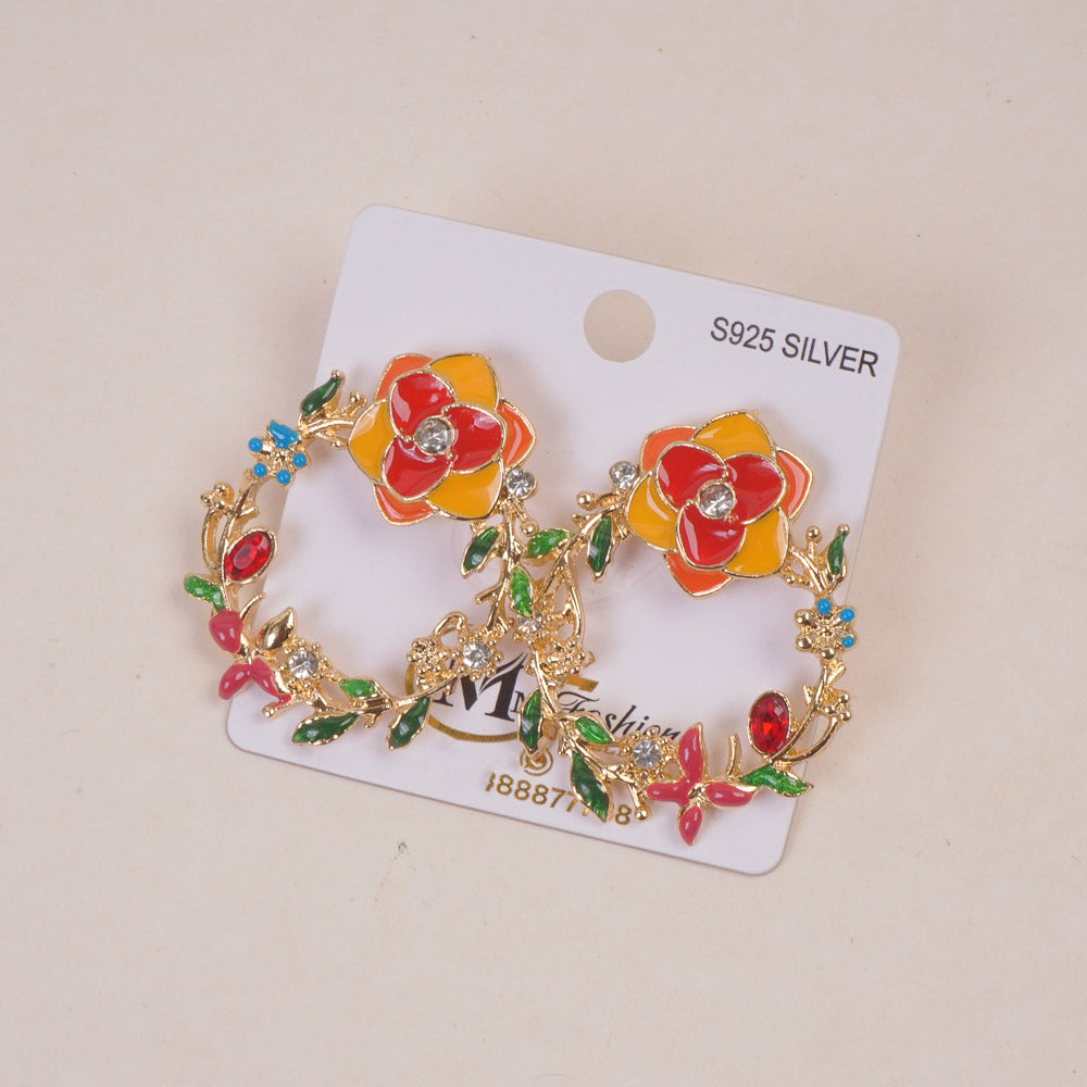 Woman's  Flower Design Earring Multi Color