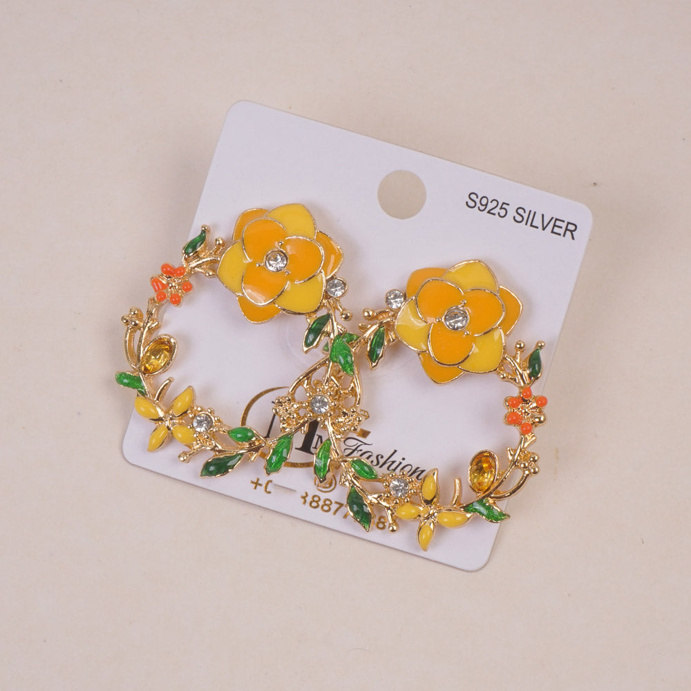 Woman's  Flower Design Earring Yellow