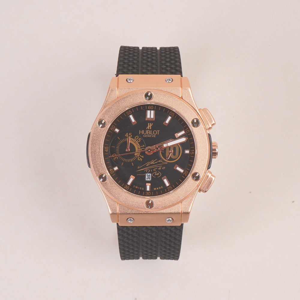 Black Strap Rosegold Dial Men's Wrist Watch HB