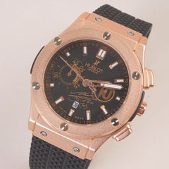 Black Strap Rosegold Dial Men's Wrist Watch HB