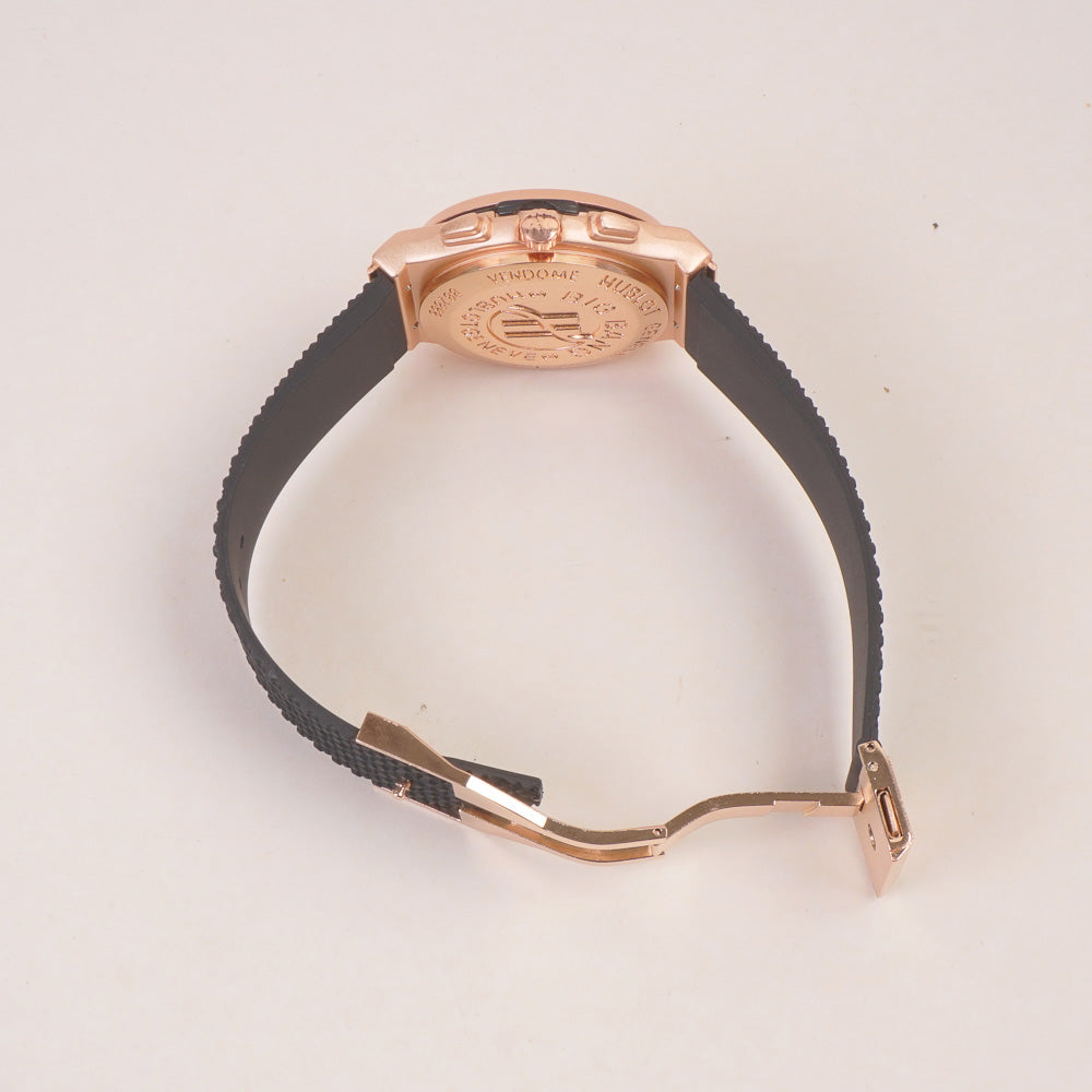 Black Strap Rosegold Dial Men's Wrist Watch HB