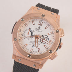 Black Strap Rosegold Dial Men's Wrist Watch HB White