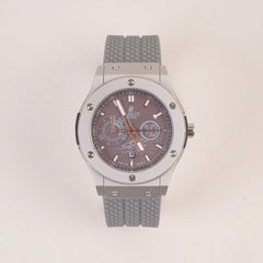 Grey Strap Silver Dial Men's Wrist Watch HB