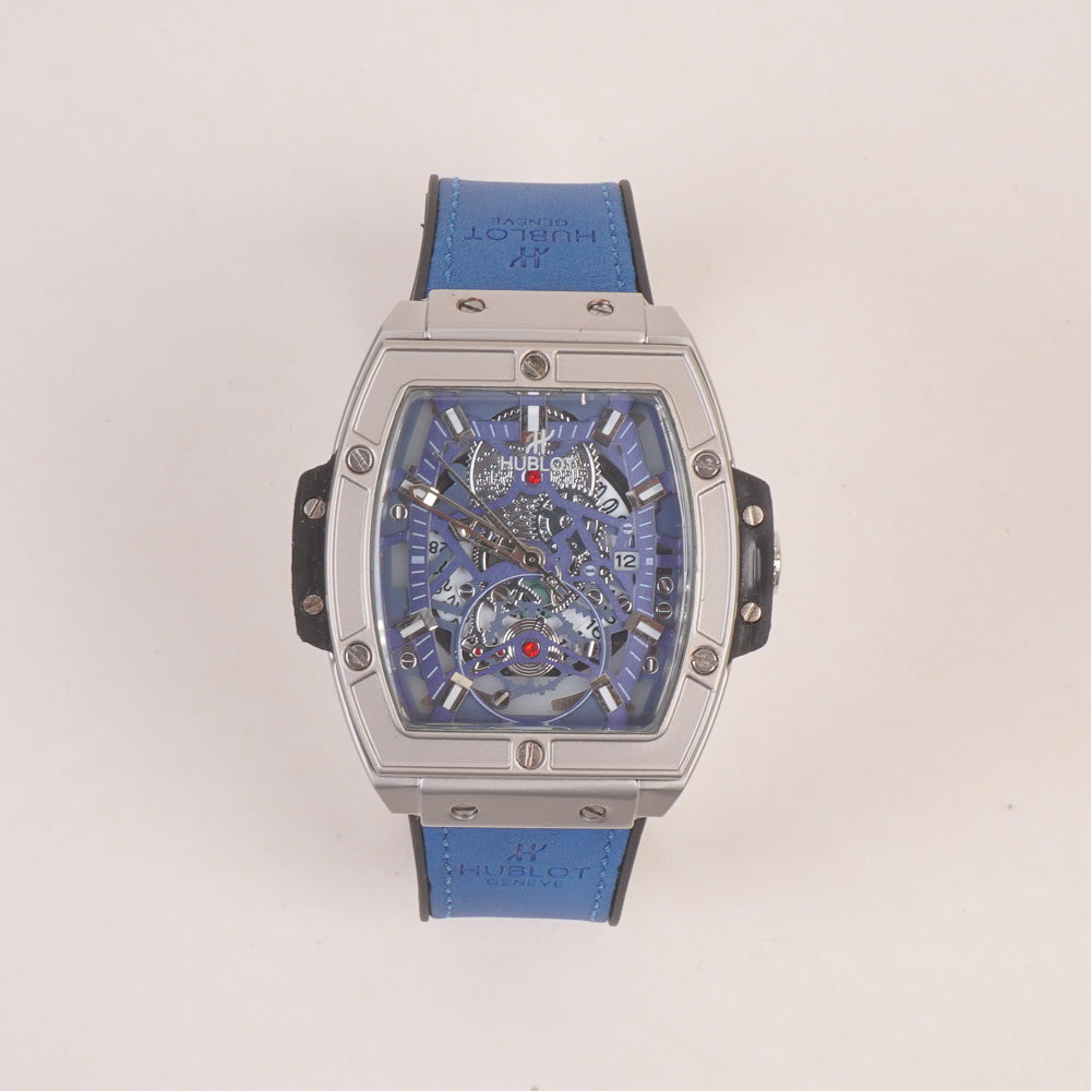 Blue Strap Silver Dial Men's Wrist Watch HB