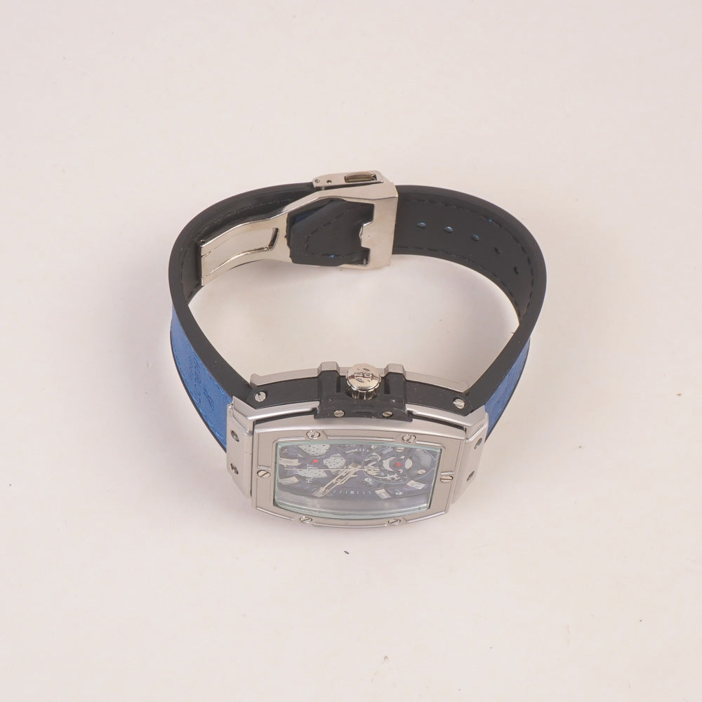 Blue Strap Silver Dial Men's Wrist Watch HB